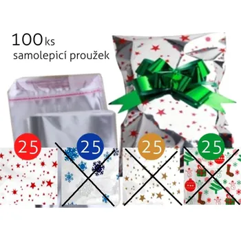 Vánoční dekorace Impap Sáčky 100ks 15x25+4cm samolep.ván.30mic - červené hvězdy