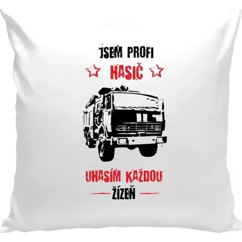 Polštář Polštář bílý 40x40 cm Jsem profi hasič, uhasím každou žízeň