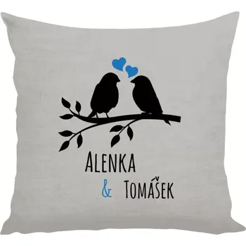 Polštář Polštář lněný 40x40 cm Ptáčci na větvi - vlastní jména