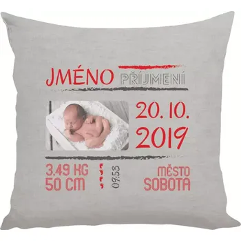 Polštář Polštář lněný 40x40 cm Narození miminka 01