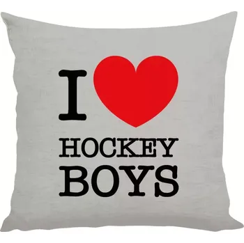 Polštář Polštář lněný 40x40 cm I love hockey boys