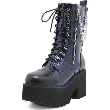 Dámské kozačky Kotníkové boty se vzorem tie dye a řetězy Barva: Modrá, Velikost: 40