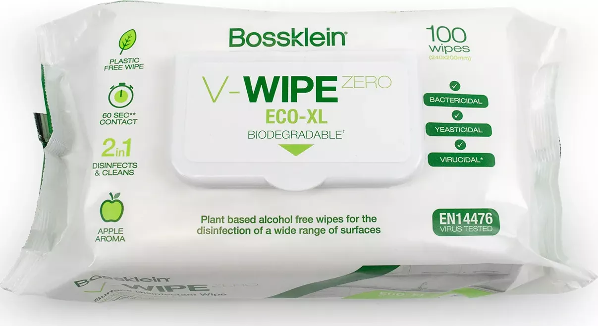 Bossklein ekologické dezinfekční ubrousky bezalkoholové XL (V-wipes zero Eco XL 100 ks)