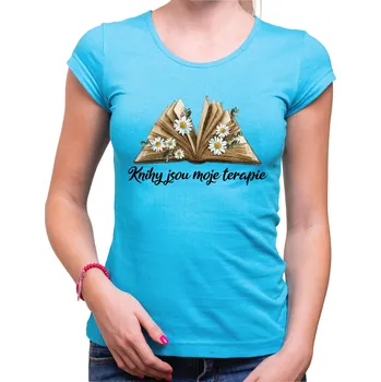 Pánské oblečení Tričko - Knihy jsou moje terapie, Barva látky tyrkysová modrá, Střih Pánsky / UNISEX, Velikost XXXL (Pouze UNISEX / pánský střih)