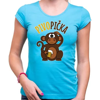 Pánské oblečení Pivní tričko - Pivopička s opičkou, Barva látky tyrkysová modrá, Střih Dámsky, Velikost XXXL (Pouze UNISEX / pánský střih)