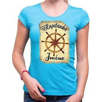 Vodácke tričko - Papyrus - Kapitán (tvé jméno), Barva látky tyrkysová modrá, Střih Dámsky, Velikost M