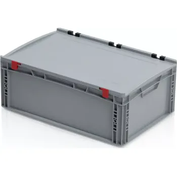Úložný box Euro přepravka s víkem 60 cm × 40 cm × 23,5 cm, šedá, plný úchyt