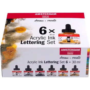 Speciální výtvarná barva AMSTERDAM Acrylic Ink 30ml, 6ks Lettering