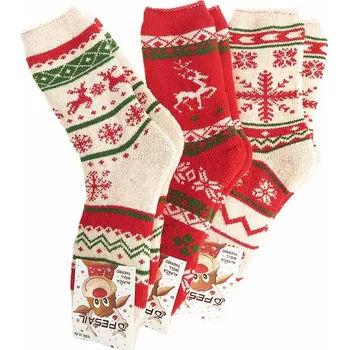 Dámské ponožky Dámské vlněné ponožky vánoční 3páry (Zimní ponožky pro ženy - materiál 90% vlna, 5% bavlna, 5% akryl 3 páry v balení)