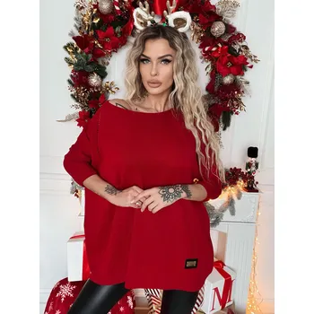 Dámský svetr Fashionweek Dámský měkký volný svetr prolamovaná záda pro moletky NB5712 Barva: Červená, Velikost: Universal