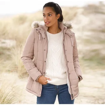 Dámský kabát Nepromokavá bunda s kapucí a imitací kožešiny hnědošedá světlá 40