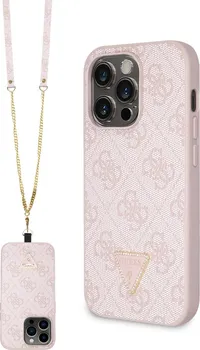 Pouzdro na mobilní telefon Guess PU 4G Strass Triangle Metal Logo + Crossbody pro Apple iPhone 15 Pro Max růžové