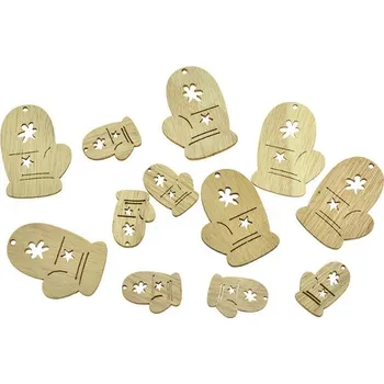 Vánoce Dřevěné dekorace vánoční rukavice, mix natural, set 12ks