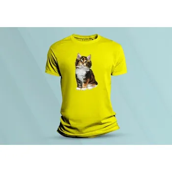 Dětská móda Dětské bavlněné tričko Kočička 4. Žlutá velikost 140 (9-11 let)