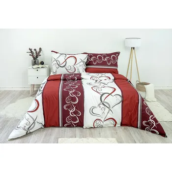 Povlečení Stanex Ložní povlečení bavlněné srdce bordová (LS229) rozměr: 90 x 70 cm, Zapínání: Knoflíkové