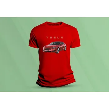 Dětské bavlněné tričko Tesla S. Červená velikost 128 (7-8 let)