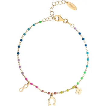 Náramek Pozlacený stříbrný náramek se smaltem - čtyřlístek, nekonečno, podkova - AP537-0509