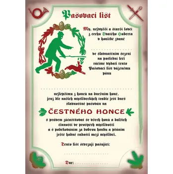 Pilový plátek e‑myslivost.cz Pasovací list na čestného honce - Motiv bez personalizace
