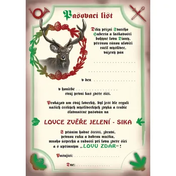Tiskopis e‑myslivost.cz Pasovací list na lovce zvěře sičí - Motiv s personalizací