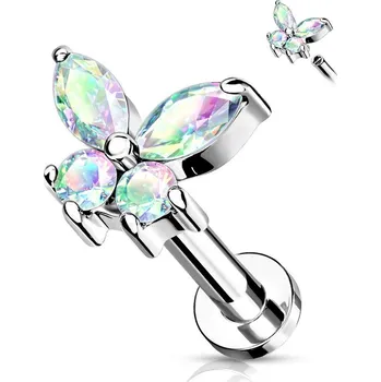 Piercing Labreta / helix / tragus piercing - motýlek duhový (1,2 x 8 mm)