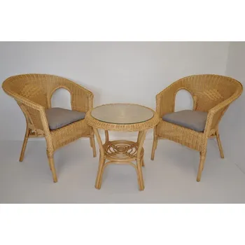 Sedací souprava Ratanový set FABION 2+1 medový polstry šedý melír