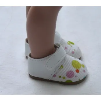 Doplněk pro panenku Bílé boty s pestrou špičkou se zapínáním na suchý zip (Boty na panenky Paulina - 33cm)
