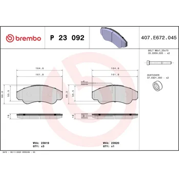Brzdová destička Sada brzdových destiček, kotoučová brzda BREMBO P 23 092