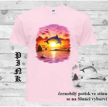 Dívčí tričko detske-bavlnene_tricko_uv_potisk_delfin_slunce Barva: Pink - růžová, velikost: 164