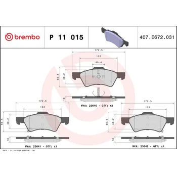 Brzdová destička Sada brzdových destiček, kotoučová brzda BREMBO P 11 015