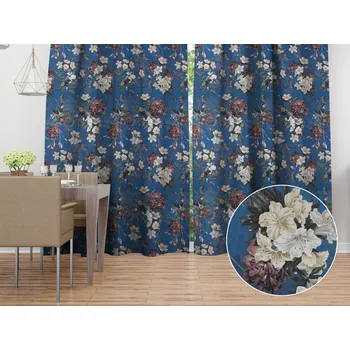 ubrus Dekorační závěs TF-061 Květiny na modrém 140x140 cm