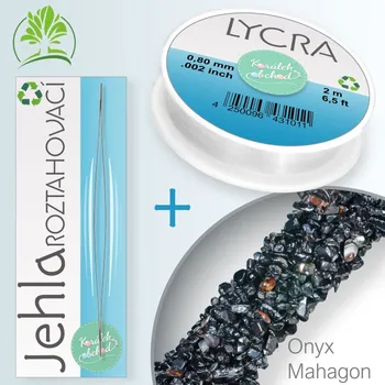 Drahý kámen Sada návleku z tromlovaných kamenů 80cm Onyx Mahagon s návlekovým materiálem a jehlou