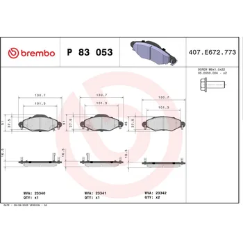 Brzdový systém Sada brzdových destiček, kotoučová brzda BREMBO P 83 053
