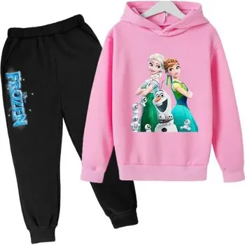 Frozen (Ledové království) Dětská tepláková souprava - Elsa a Anna (černé tepláky) Barva: Růžová, Velikost: 110/4-5 let