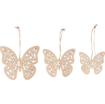 Vánoční ozdoba Autronic Motýl dřevěný - závěs. Cena za 1 sáček - 3ks motýlů. - KLA703 NAT