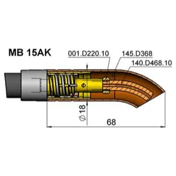Příslušenství ke svářečce BINZEL Vyhnutá hubice a průvlaky pro hořáky MB 15AK (150A) výrobce: BINZEL, průnik: kontramatice M6
