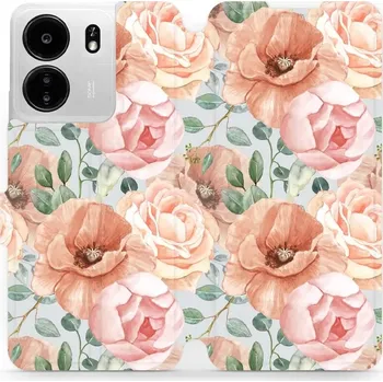 Pouzdro na mobilní telefon Flipové pouzdro Mobiwear - Xiaomi Poco C65 - MP02S Pastelové květy (Knížkové flip pouzdro, obal, kryt na mobil Xiaomi Poco C65 - MP02S Pastelové květy, materiál Umělá kůže + TPU - ochrana 360°, stojánek, silikonová vanička, magnetické zavírání)