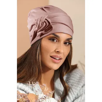 Čepice KRUMLOVANKA Dámská bavlněná čepice s mašlí W-0766/540 světle starorůžová