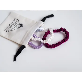 Sada 3 různobarevných hedvábných gumiček do vlasů, WHITE ORCHID sada barevných gumiček: fialová