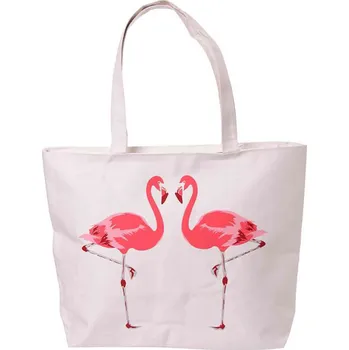 Nákupní taška Flamingo taška se zipem - Stylová bavlněná taška s motivem plameňáka