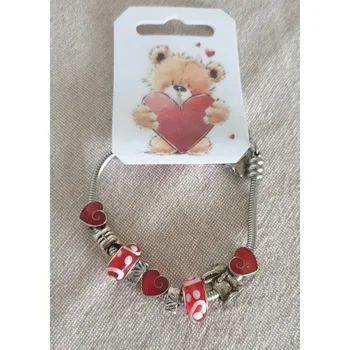 Náramek Náramek hadí ve stylu PANDORA - Valentýn - červená/srdíčka (délka 19cm)