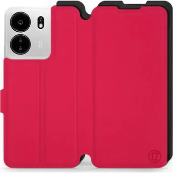 Pouzdro na mobilní telefon Flipové pouzdro Mobiwear Semiš - Xiaomi Poco C65 - Rudé & Černé (Knížkové semišové flip pouzdro, obal, kryt na mobil Xiaomi Poco C65 - Rudé & Černé, materiál semiš + TPU, ochrana 360°, stojánek, silikonová vanička, magnetické zavírání)