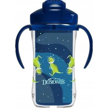 dětská jídelní sada Dr.Browns Termální hrneček se slámkou Dino, Straw Cup, 300ml, modrý