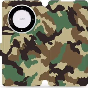 Pouzdro na mobilní telefon Flipové pouzdro Mobiwear - Honor Magic5 Lite 5G - V111P Maskáče (Knížkové flip pouzdro, obal, kryt na mobil Honor Magic5 Lite 5G - V111P Maskáče, materiál Umělá kůže + TPU - ochrana 360°, stojánek, silikonová vanička, magnetické zavírání)