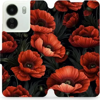 Pouzdro na mobilní telefon Flipové pouzdro Mobiwear - Xiaomi Redmi 13C - VP45S Temné červené květy (Knížkové flip pouzdro, obal, kryt na mobil Xiaomi Redmi 13C - VP45S Temné červené květy, materiál Umělá kůže + TPU - ochrana 360°, stojánek, silikonová vanička, magnetické zavírání)