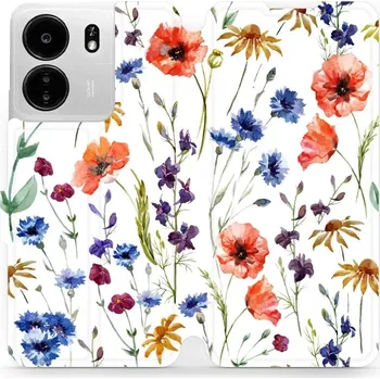 Pouzdro na mobilní telefon Flipové pouzdro Mobiwear - Xiaomi Poco C65 - MP04S Luční kvítí (Knížkové flip pouzdro, obal, kryt na mobil Xiaomi Poco C65 - MP04S Luční kvítí, materiál Umělá kůže + TPU - ochrana 360°, stojánek, silikonová vanička, magnetické zavírání)