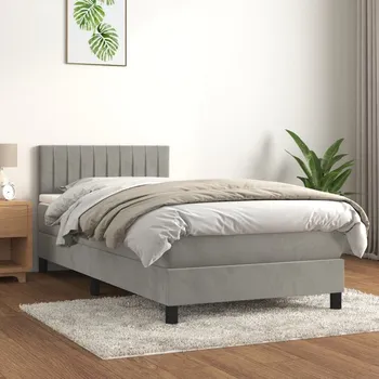 Postel vidaXL Box spring postel s matrací 90x190 cm samet [3141395] Barva: světle šedá