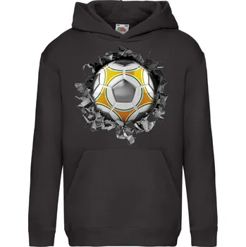 Chlapecká mikina dětská levná mikina, kapuce, fotbalový míč Barva: Black -černá, velikost: 152