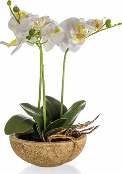 Umělá květina Home Decor Orchidej v betonovém květináči 30,5 x 17 cm bílá