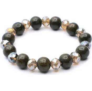 Náramek Milujeme Kameny Dřevěné korálky a křišťálové sklo - náramek kulička M33NK67 278596