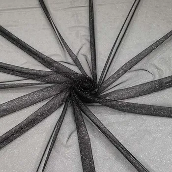 Tyl černý, stříbrný třpyt, š.150